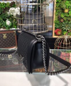 Chanel Boy Medium Crossbody Bag 9.8in/ 25cm Black Silver Hardware For Women - Image 5