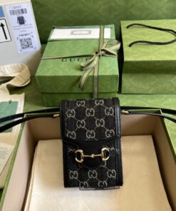 Gucci Horsebit 1955 Mini Bag Black And Ivory GG Denim Jacquard For Women 6.7in/17cm 625615 UN3BG 1274 - Image 7