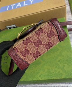 Gucci Horsebit 1955 Mini Bag Beige And Burgundy GG Supreme Canvas For Women 6.7in/17cm GG 625615F6B3G9865 - Image 4