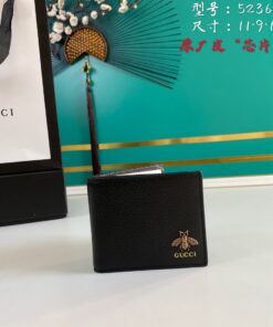 Gucci Bee Logo Black Bi-Fold Wallet For Men 11cm/4.3in GG 523664