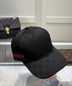 Gucci Original GG Canvas Baseball Hat With Web Black GG Hat - Image 3