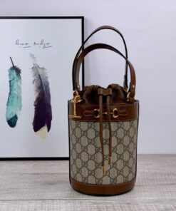 Gucci Horsebit 1955 Small Bucket Bag In GG Supreme Canvas Brown For Women 7.5in/19cm GG 637115 92TPG 8563 - Image 3