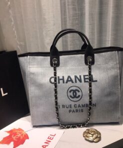 Chanel Deauville Tote Canvas Bag Light Grey For Women, Women’s Handbags, Shoulder Bags 15in/38cm A66941