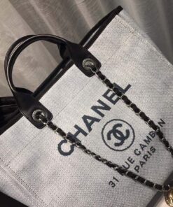 Chanel Deauville Tote Canvas Bag Light Grey For Women, Women’s Handbags, Shoulder Bags 15in/38cm A66941 - Image 3