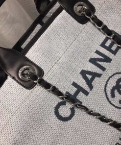 Chanel Deauville Tote Canvas Bag Light Grey For Women, Women’s Handbags, Shoulder Bags 15in/38cm A66941 - Image 6