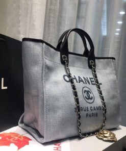 Chanel Deauville Tote Canvas Bag Light Grey For Women, Women’s Handbags, Shoulder Bags 15in/38cm A66941 - Image 5