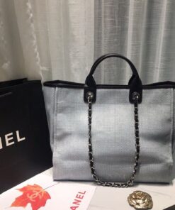 Chanel Deauville Tote Canvas Bag Light Grey For Women, Women’s Handbags, Shoulder Bags 15in/38cm A66941 - Image 8