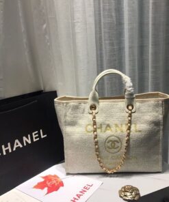 Alternative view of Chanel Deauville Tote Bag 15in/ 38cm Beige Tweed Canvas Gold Hardware For Women