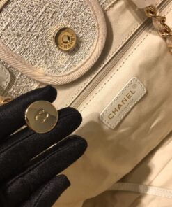 Chanel Deauville Tote Bag 15in/ 38cm Beige Tweed Canvas Gold Hardware For Women - Image 9