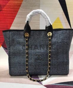 Chanel Deauville Tote Bag 15in/ 38cm Black/Dark Blue Gold Hardware For Women A66941