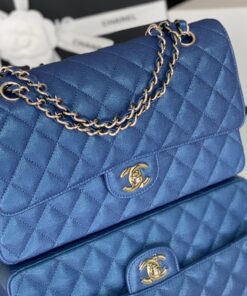 Chanel Classic Flap Bag Medium Crossbody 10in/ 25.5cm Blue Gold Hardware For Women - Image 11