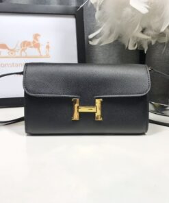 Hermes Constance Togo Long Wallet  8.3in 21cm Black Gold Hardware For Women