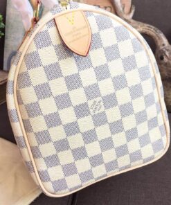 Louis Vuitton Speedy 30 Top Handle Bag 11.8in/ 30cm White/ Multicoloured Damier Azur Canvas Gold Hardware For Women N41370 - Image 8