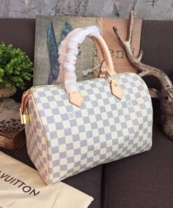 Louis Vuitton Speedy 30 Top Handle Bag 11.8in/ 30cm White/ Multicoloured Damier Azur Canvas Gold Hardware For Women N41370 - Image 3