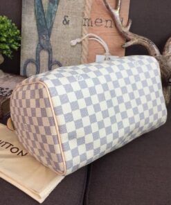 Louis Vuitton Speedy 30 Top Handle Bag 11.8in/ 30cm White/ Multicoloured Damier Azur Canvas Gold Hardware For Women N41370 - Image 6