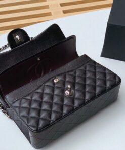 Chanel Classic Double Flap Bag Medium Crossbody 10in/ 25.5cm Black Silver Hardware For Women A01112 - Image 3