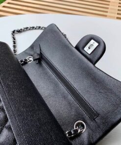 Chanel Classic Double Flap Bag Medium Crossbody 10in/ 25.5cm Black Silver Hardware For Women A01112 - Image 10