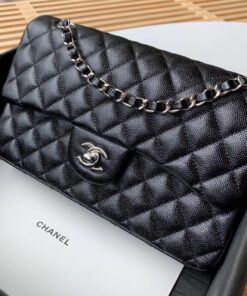 Chanel Classic Double Flap Bag Medium Crossbody 10in/ 25.5cm Black Silver Hardware For Women A01112 - Image 9