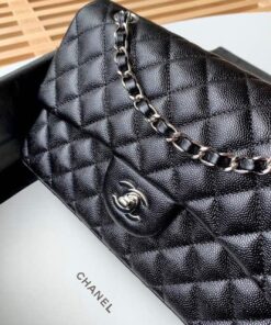 Chanel Classic Double Flap Bag Medium Crossbody 10in/ 25.5cm Black Silver Hardware For Women A01112 - Image 6