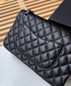 Chanel Classic Double Flap Bag Medium Crossbody 10in/ 25.5cm Black Silver Hardware For Women A01112 - Image 8