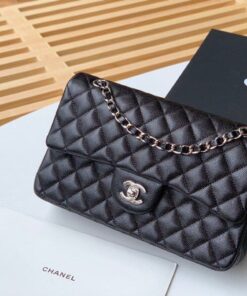 Chanel Classic Double Flap Bag Medium Crossbody 10in/ 25.5cm Black Silver Hardware For Women A01112 - Image 5