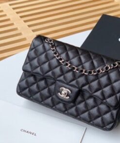 Chanel Classic Double Flap Bag Medium Crossbody 10in/ 25.5cm Black Silver Hardware For Women A01112 - Image 11