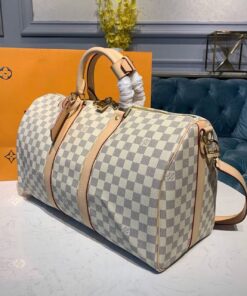 Louis Vuitton Keepall Bandouliere 45 Damier Azur Canvas For Women, Travel Bags, 17.7in/45cm – N41430 - Image 4