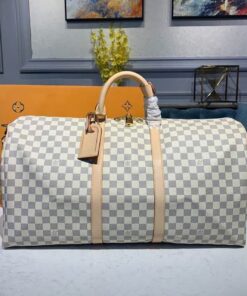 Alternative view of Louis Vuitton Keepall Bandouliere 55 Travel Bag 21.7in/ 55cm Damier Azur Gold Hardware N41429