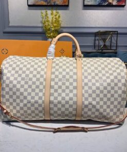 Louis Vuitton Keepall Bandouliere 55 Travel Bag 21.7in/ 55cm Damier Azur Gold Hardware N41429 - Image 3