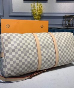 Louis Vuitton Keepall Bandouliere 55 Travel Bag 21.7in/ 55cm Damier Azur Gold Hardware N41429 - Image 12