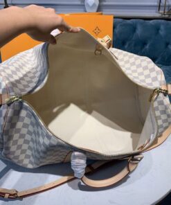 Louis Vuitton Keepall Bandouliere 55 Travel Bag 21.7in/ 55cm Damier Azur Gold Hardware N41429 - Image 15