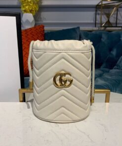 Gucci GG Marmont Mini Bucket Bag Matelasse Chevron White For Women 6in/14cm GG 575163 DTDRT 9022 - Image 8