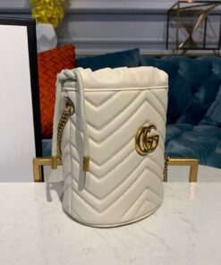 Gucci GG Marmont Mini Bucket Bag Matelasse Chevron White For Women 6in/14cm GG 575163 DTDRT 9022 - Image 3