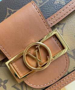 Louis Vuitton Mini Dauphine Crossbody Bag 7.9in/ 20cm Brown Monogram Canvas Gold Hardware For Women M45959 - Image 9