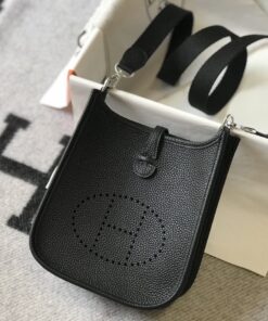 Hermes Evelyne 16 Amazone Bag Black With Silver-Toned Hardware For Women, Shoulder and Crossbody Bags 6.3in/16cm H069426CKAV - Image 6