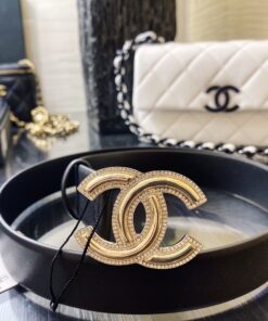 Chanel Mini Stone Interlocking C Buckle 32mm Belt Black For Women - Image 4