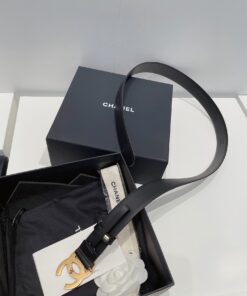 Chanel Gold Tone Interlocking C Buckle 32mm Belt Black For Women - Image 3