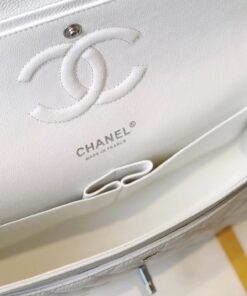 Chanel Classic Flap Bag Medium Crossbody 10in/ 25.5cm White Silver Hardware For Women - Image 8