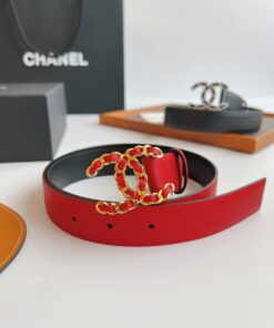 Chanel CC Chain Buckle Belt Red For Women - Image 7