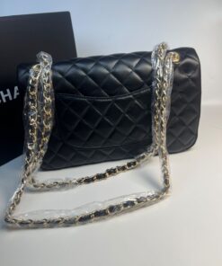 Chanel Classic Double Flap Bag Medium Crossbody 10in/ 25.5cm Black Gold Hardware For Women A01112 - Image 14