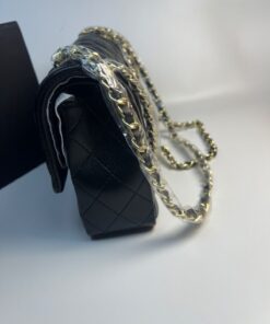 Chanel Classic Double Flap Bag Medium Crossbody 10in/ 25.5cm Black Gold Hardware For Women A01112 - Image 13