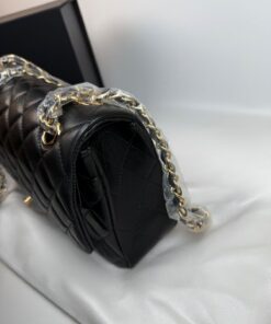Chanel Classic Double Flap Bag Medium Crossbody 10in/ 25.5cm Black Gold Hardware For Women A01112 - Image 15