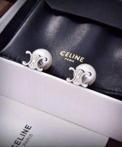 Celine Triomphe Pearl Earrings Silver For Women - Image 4