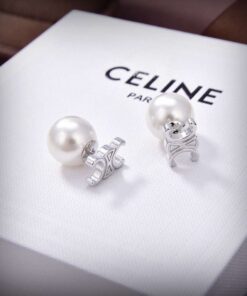 Celine Triomphe Pearl Earrings Silver For Women