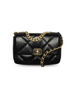 Chanel 19 Flap Bag Small Crossbody 10.2in/ 26cm Black Gold Hardware For Women AS1160