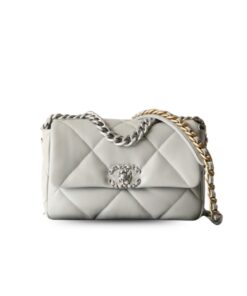 Chanel 19 Flap Bag Small Crossbody 10.2in/ 26cm Grey Gold Silver Hardware For Women