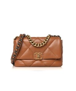 Chanel 19 Flap Bag Small Crossbody 10.2in/ 26cm Brown Gold Hardware For Women AS1160