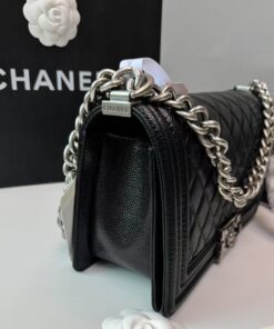 Chanel Boy Medium Crossbody Bag 9.8in/ 25cm Black Palladium Hardware For Women - Image 7