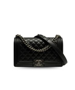 Chanel Boy Medium Crossbody Bag 9.8in/ 25cm Black Silver Hardware For Women