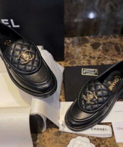 Chanel Tab Loafers Turn-lock Flats Interlocking CC Black For Women - Image 4